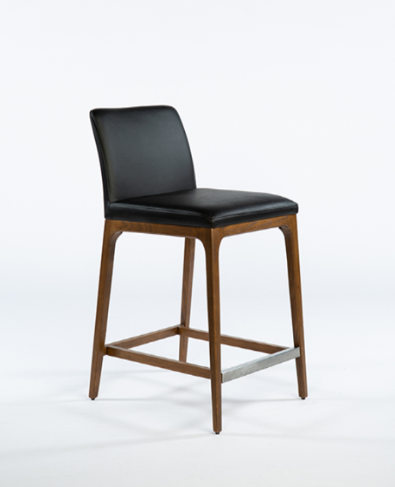 Stool lucia black leather counter height oak legs stained walnut