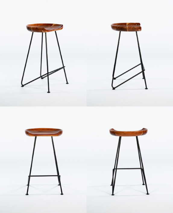 Stool tambo acacia stained brown metal black powercoated base