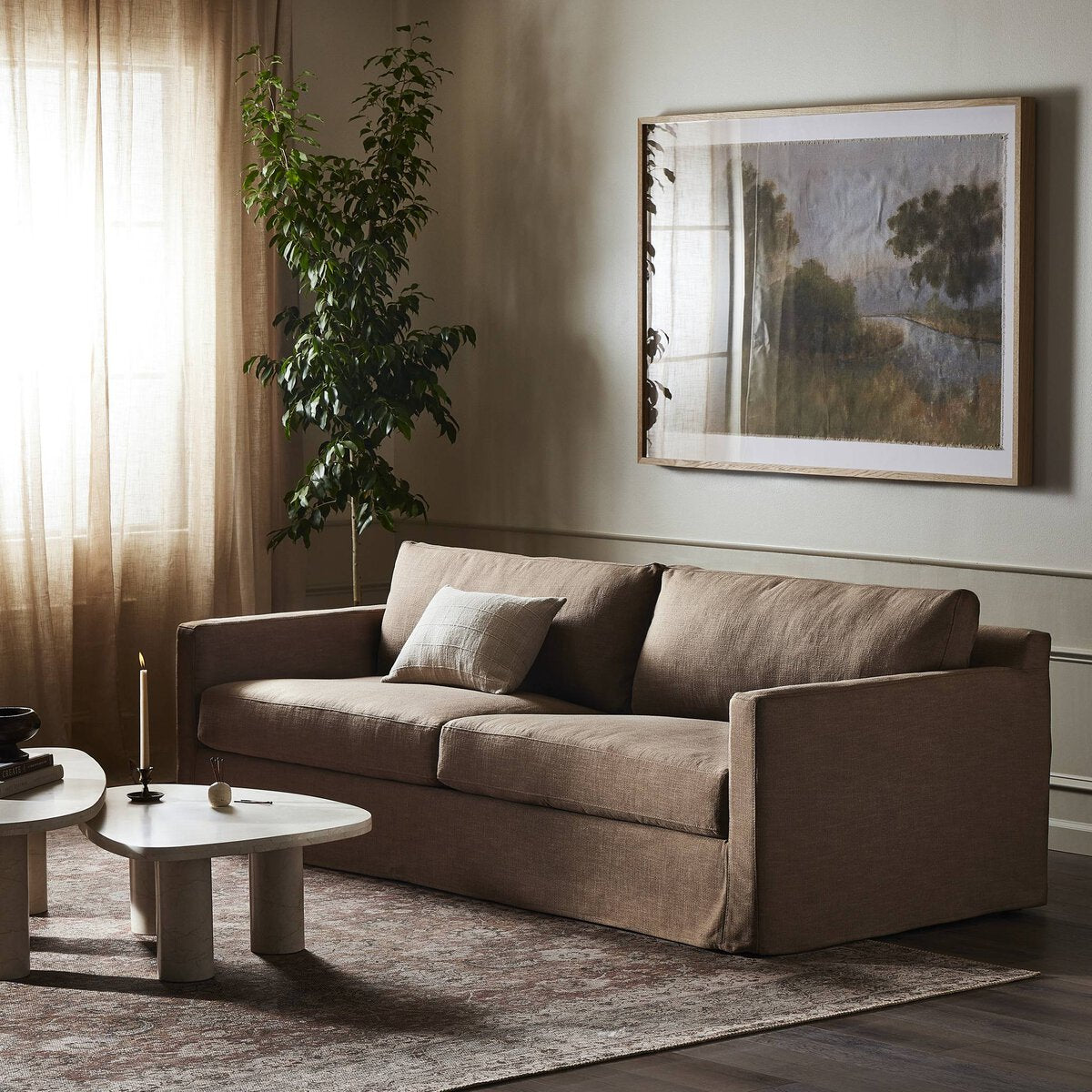 Hampton slipcover sofa antwerp cafe