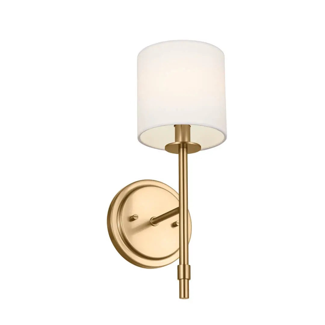 Wall sconce ali 1 light brushed natural brass with fabric drum shade