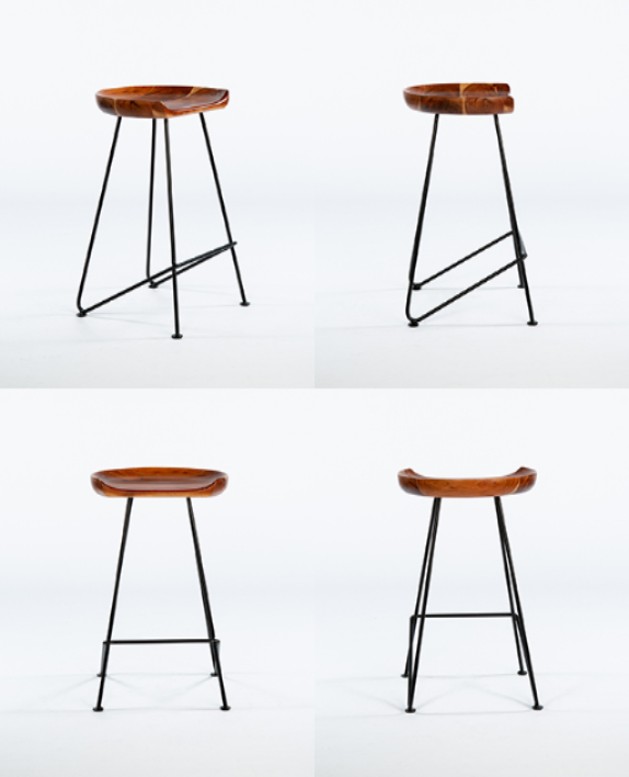 Tabouret tambo acacia teint brun piètement metal noir