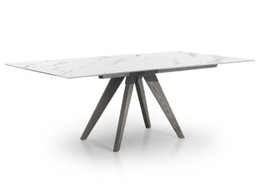 Table à manger soul 36'' x 60'' dessus porcelaine pietra grigia piètement chêne solide naturel taupe