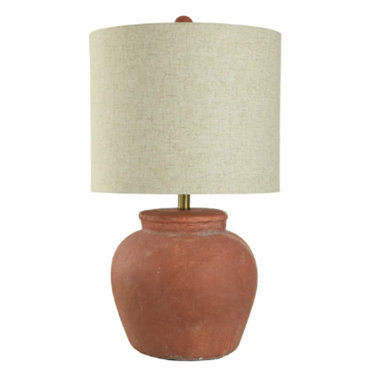 Terracotta / rustic cement table lamp finished in a distressed cream - h:26.5