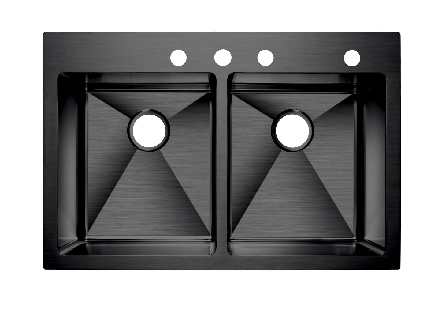 Évier de cuisine stainless noir double montage, 2 cuves, 33''x22''