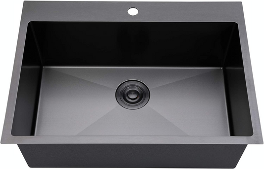 Évier de cuisine stainless noir double montage, 1 cuve, 25''x20''